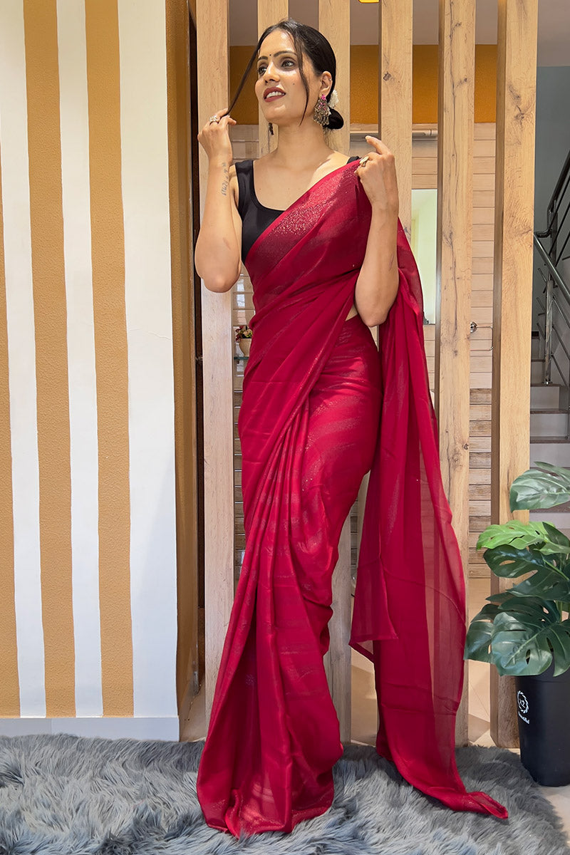 Marvellous Red 1 Minute Ready To Wear Nylon Silk Saree