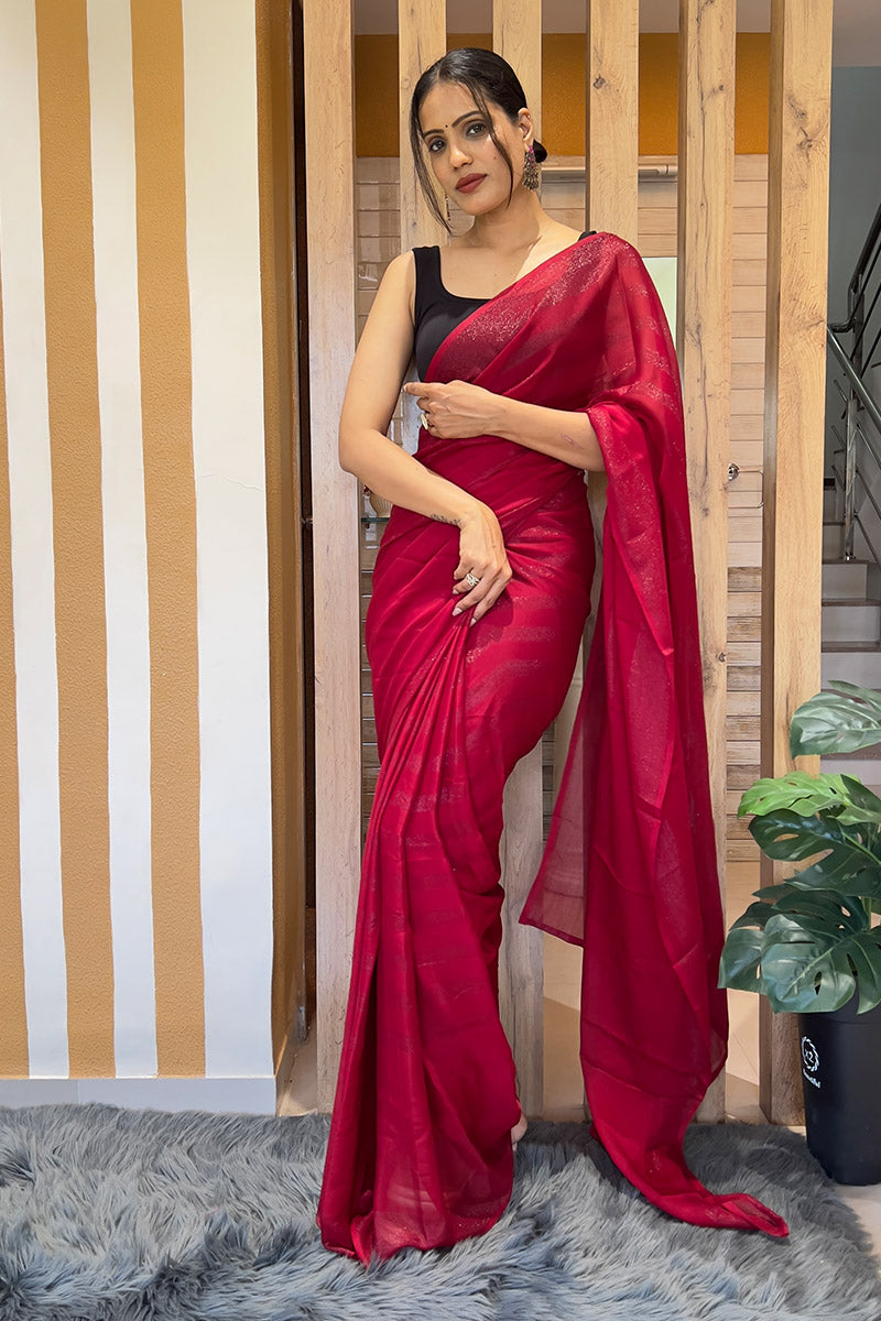 Marvellous Red 1 Minute Ready To Wear Nylon Silk Saree