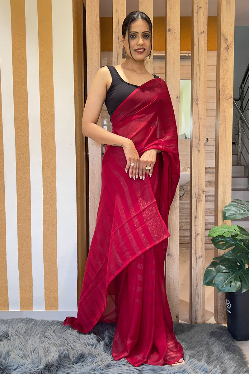 Marvellous Red 1 Minute Ready To Wear Nylon Silk Saree