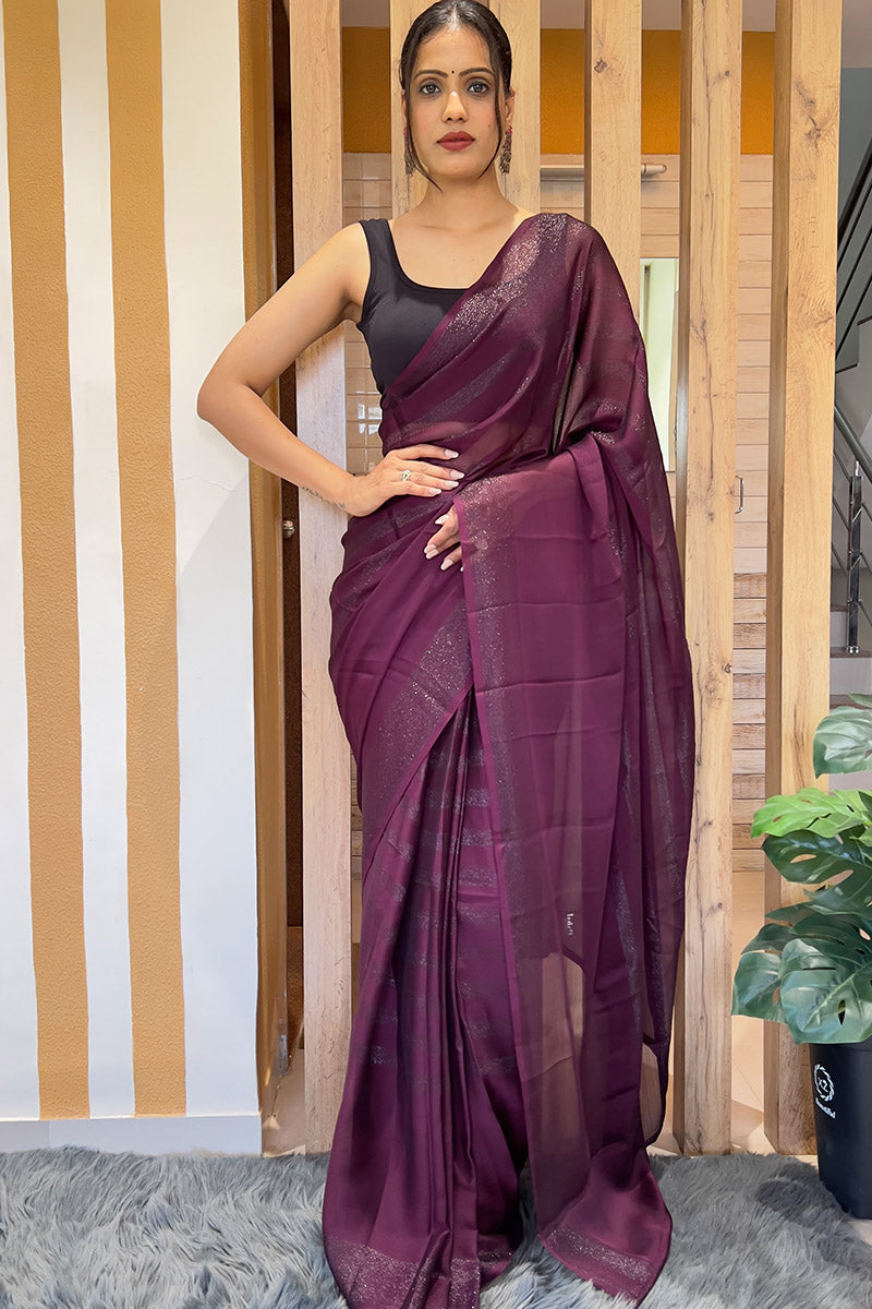 Phenomenal Wine 1 Minute Ready To Wear Nylon Silk Saree