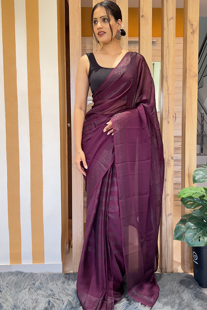 Phenomenal Wine 1 Minute Ready To Wear Nylon Silk Saree