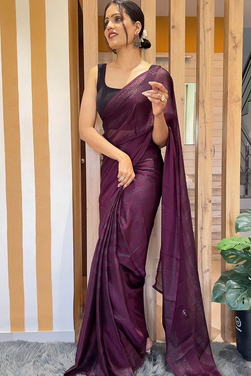 Phenomenal Wine 1 Minute Ready To Wear Nylon Silk Saree