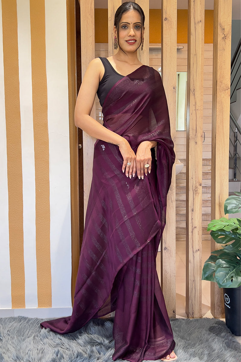Phenomenal Wine 1 Minute Ready To Wear Nylon Silk Saree