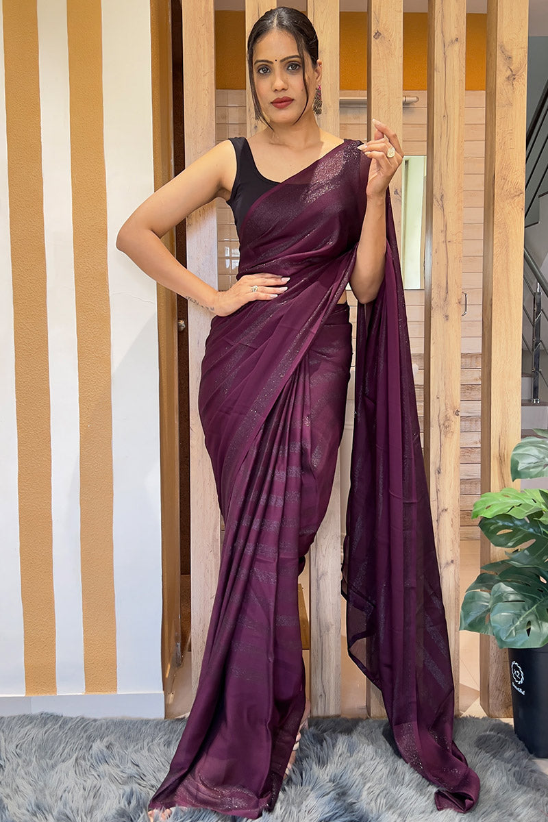 Phenomenal Wine 1 Minute Ready To Wear Nylon Silk Saree