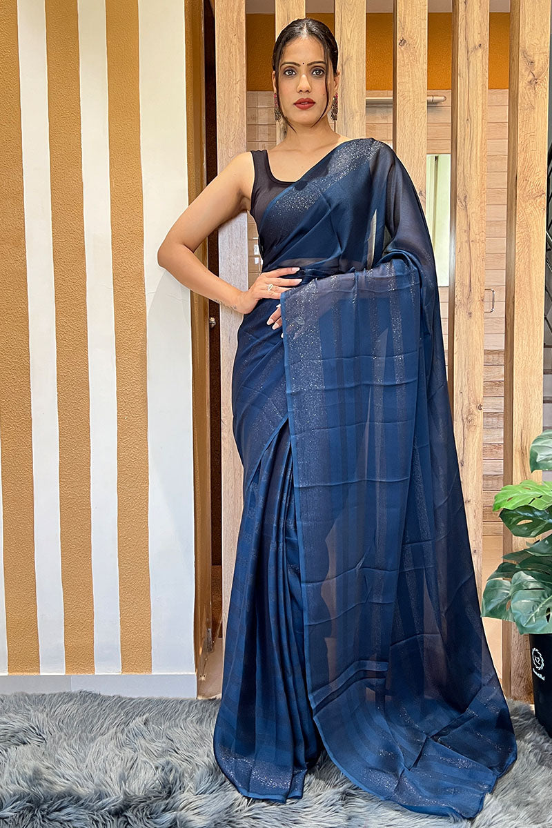 Lovely Blue 1 Minute Ready To Wear Nylon Silk Saree