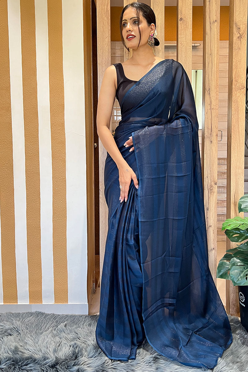 Lovely Blue 1 Minute Ready To Wear Nylon Silk Saree