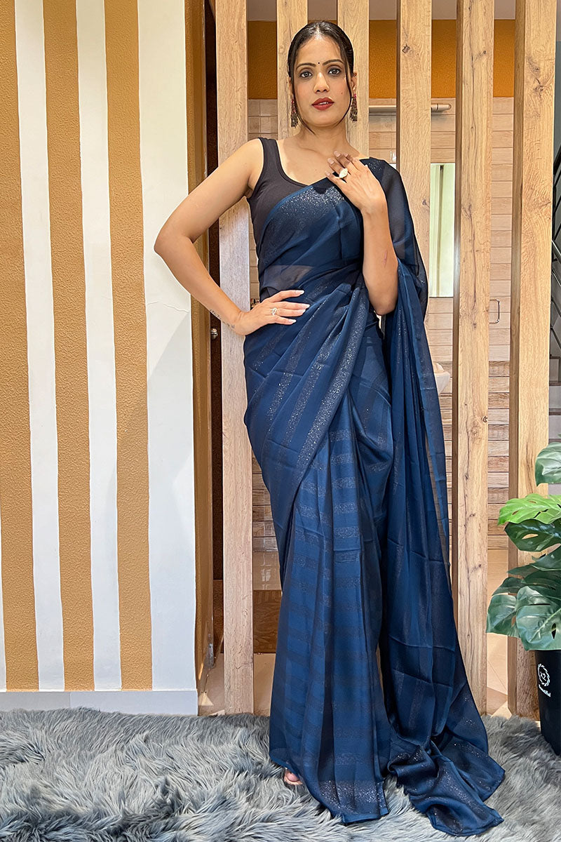 Lovely Blue 1 Minute Ready To Wear Nylon Silk Saree
