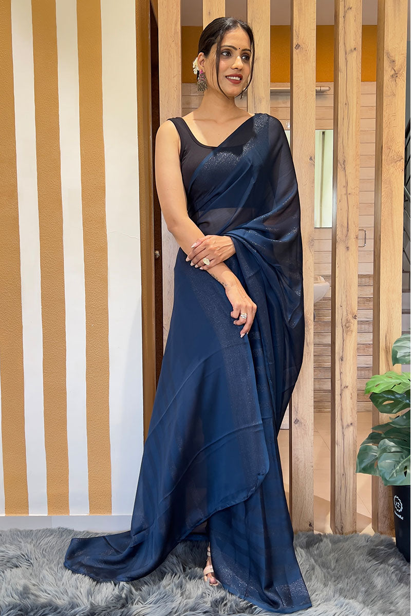 Lovely Blue 1 Minute Ready To Wear Nylon Silk Saree