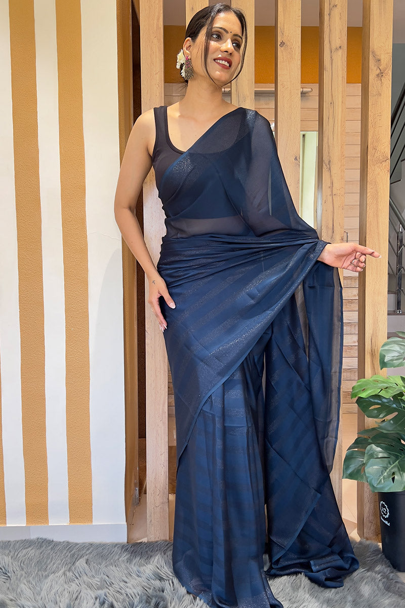 Lovely Blue 1 Minute Ready To Wear Nylon Silk Saree