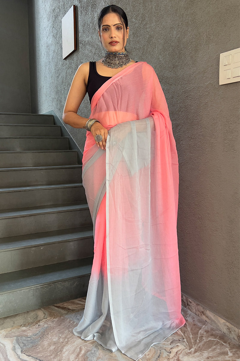 Trendy Pink 1-Minute Ready To Wear Georgette Saree