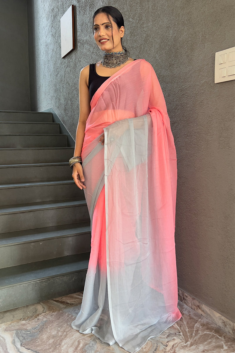 Trendy Pink 1-Minute Ready To Wear Georgette Saree
