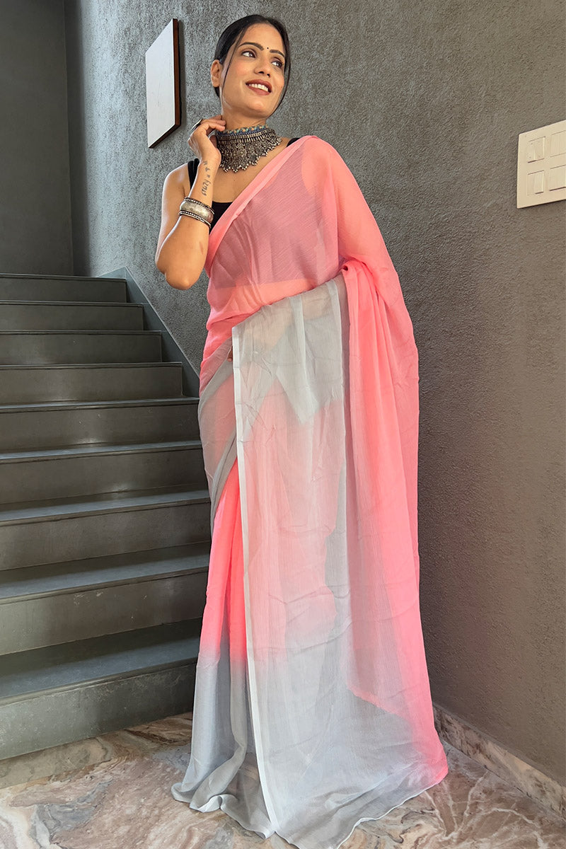Trendy Pink 1-Minute Ready To Wear Georgette Saree