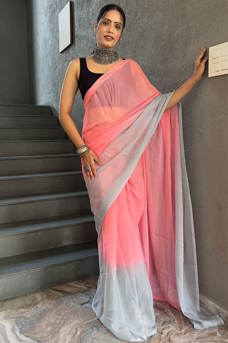 Trendy Pink 1-Minute Ready To Wear Georgette Saree