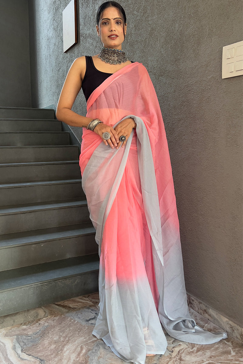 Trendy Pink 1-Minute Ready To Wear Georgette Saree