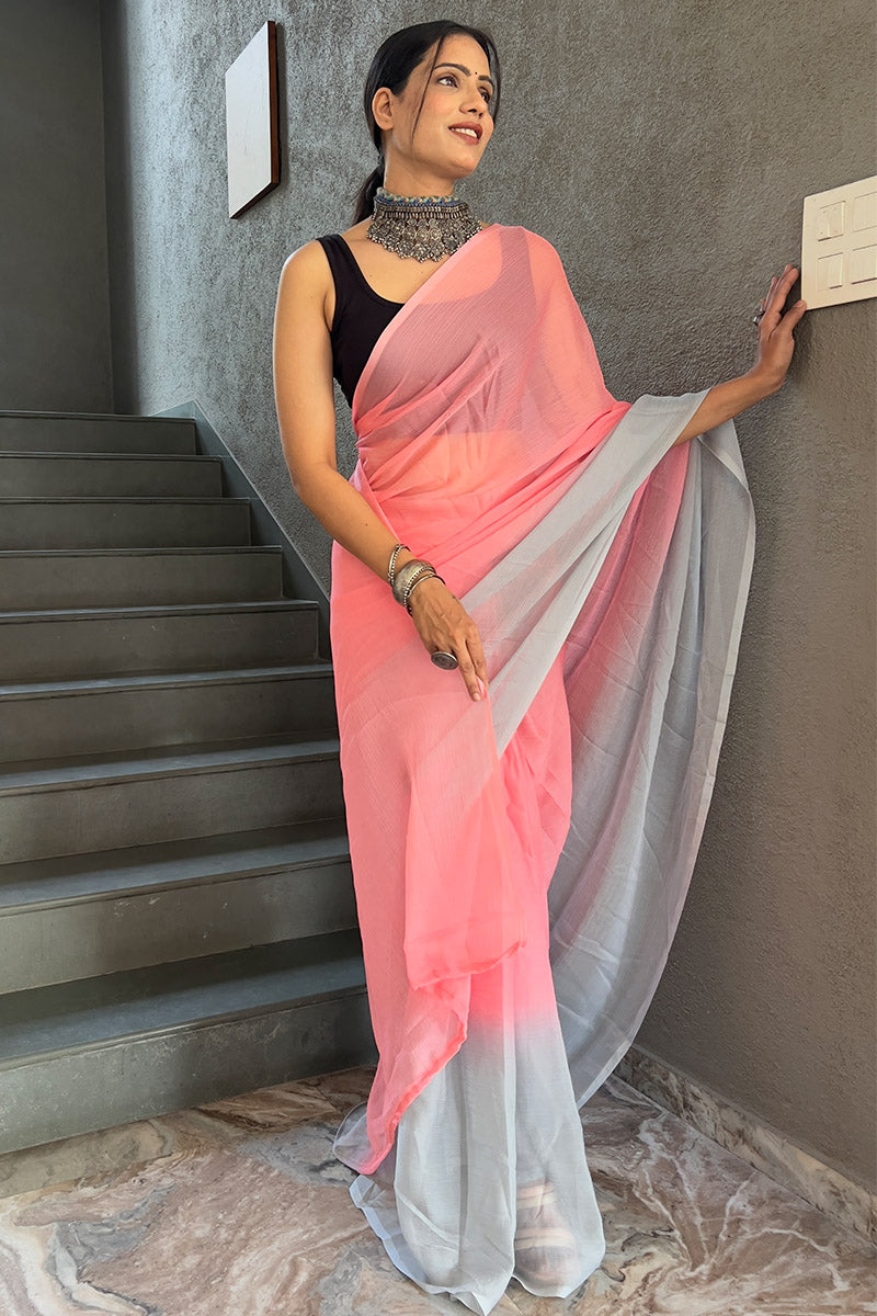Trendy Pink 1-Minute Ready To Wear Georgette Saree