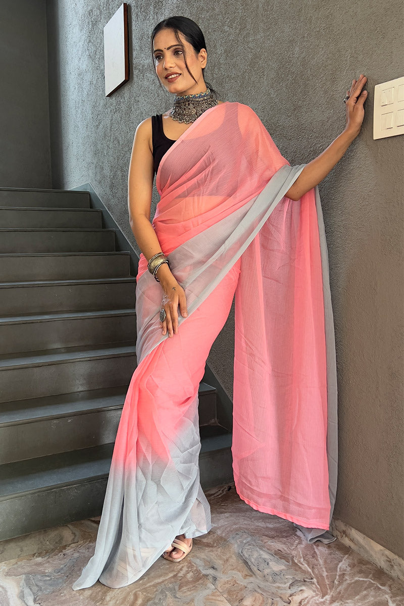 Trendy Pink 1-Minute Ready To Wear Georgette Saree