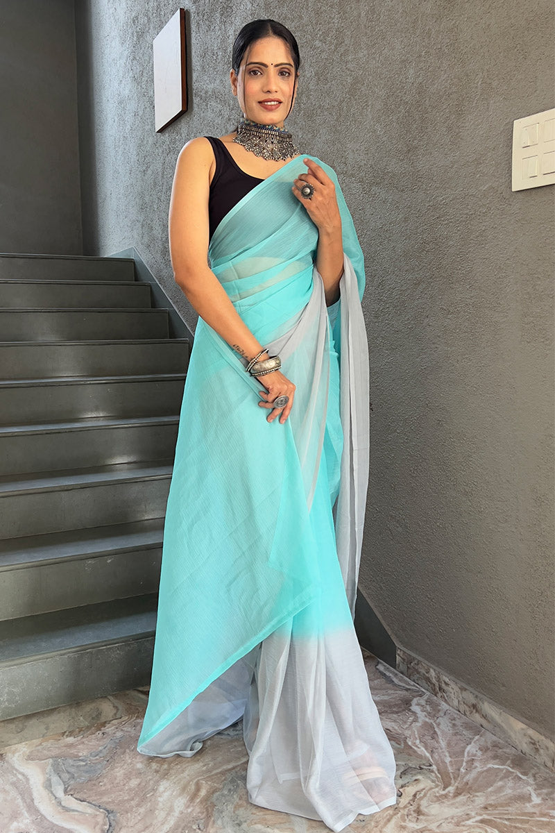 Trendy Sky Blue 1-Minute Ready To Wear Georgette Saree