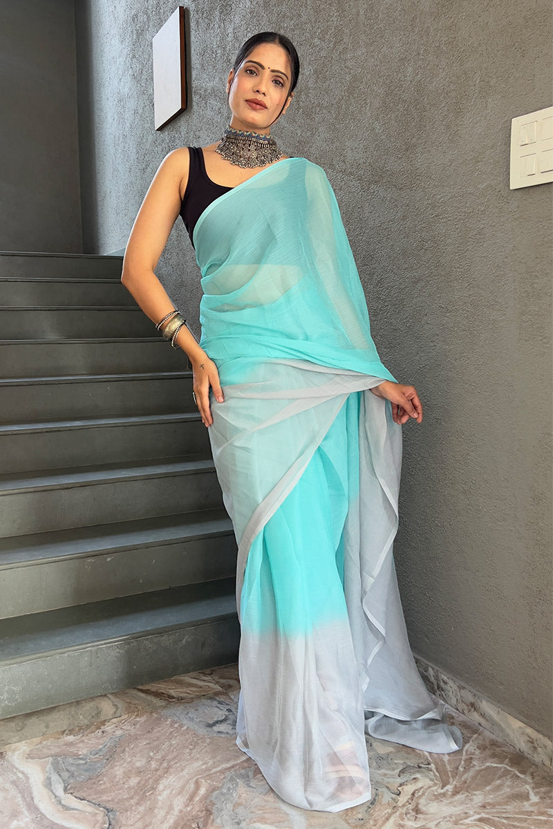 Trendy Sky Blue 1-Minute Ready To Wear Georgette Saree