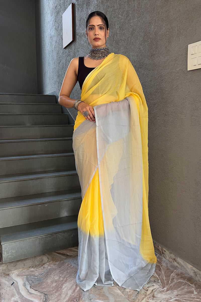 Trendy Yellow 1-Minute Ready To Wear Georgette Saree