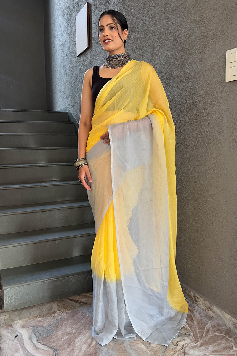 Trendy Yellow 1-Minute Ready To Wear Georgette Saree