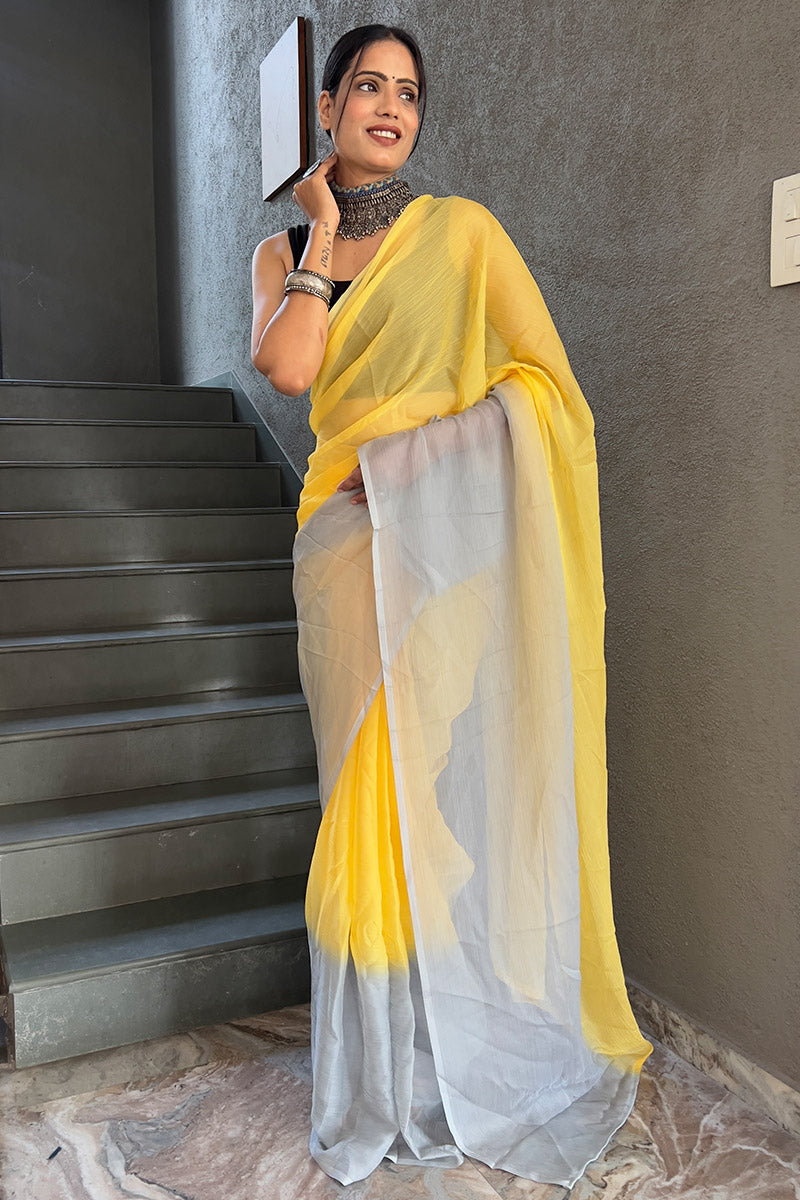 Trendy Yellow 1-Minute Ready To Wear Georgette Saree