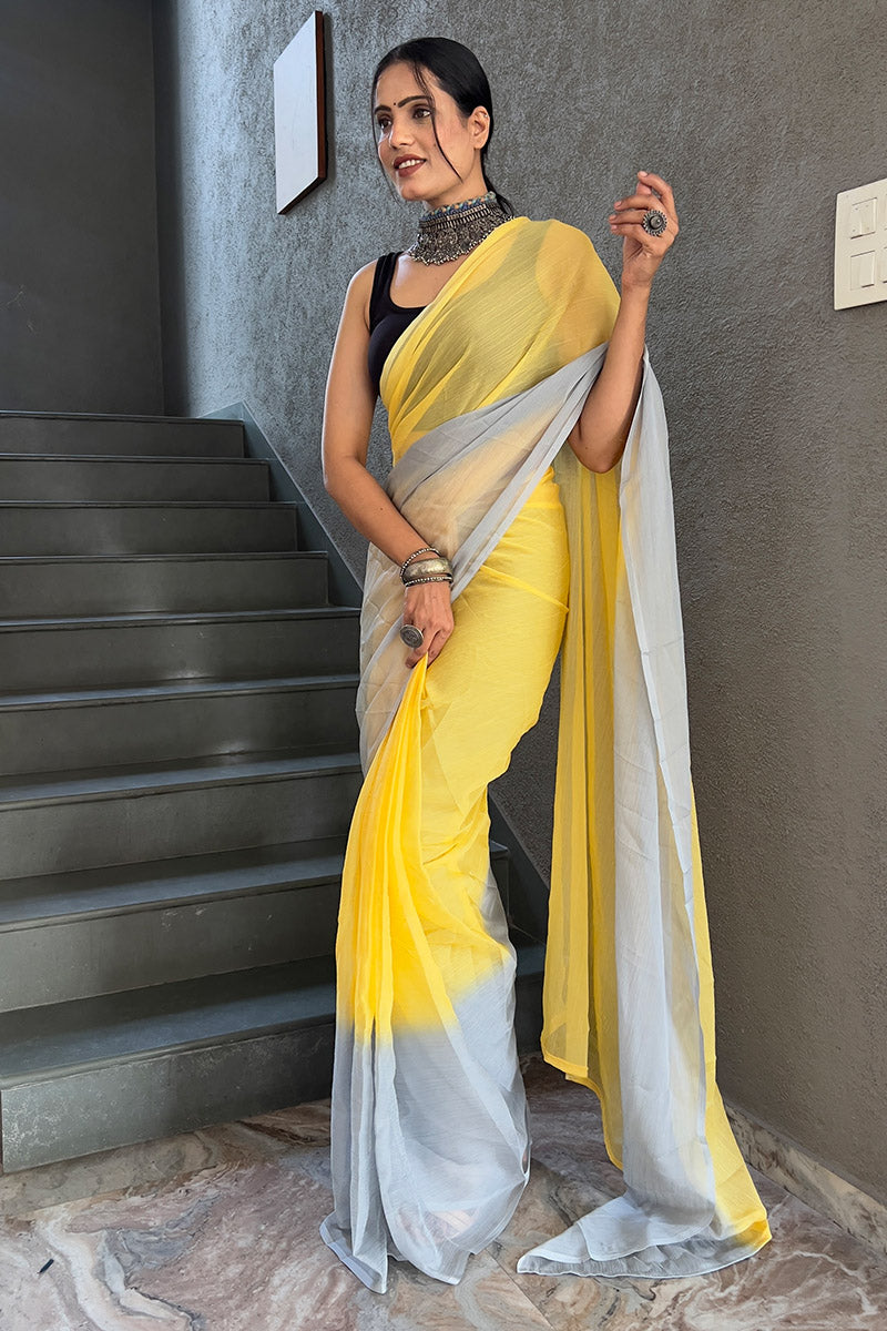 Trendy Yellow 1-Minute Ready To Wear Georgette Saree