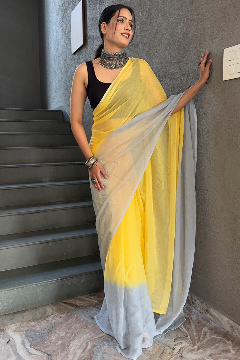 Trendy Yellow 1-Minute Ready To Wear Georgette Saree