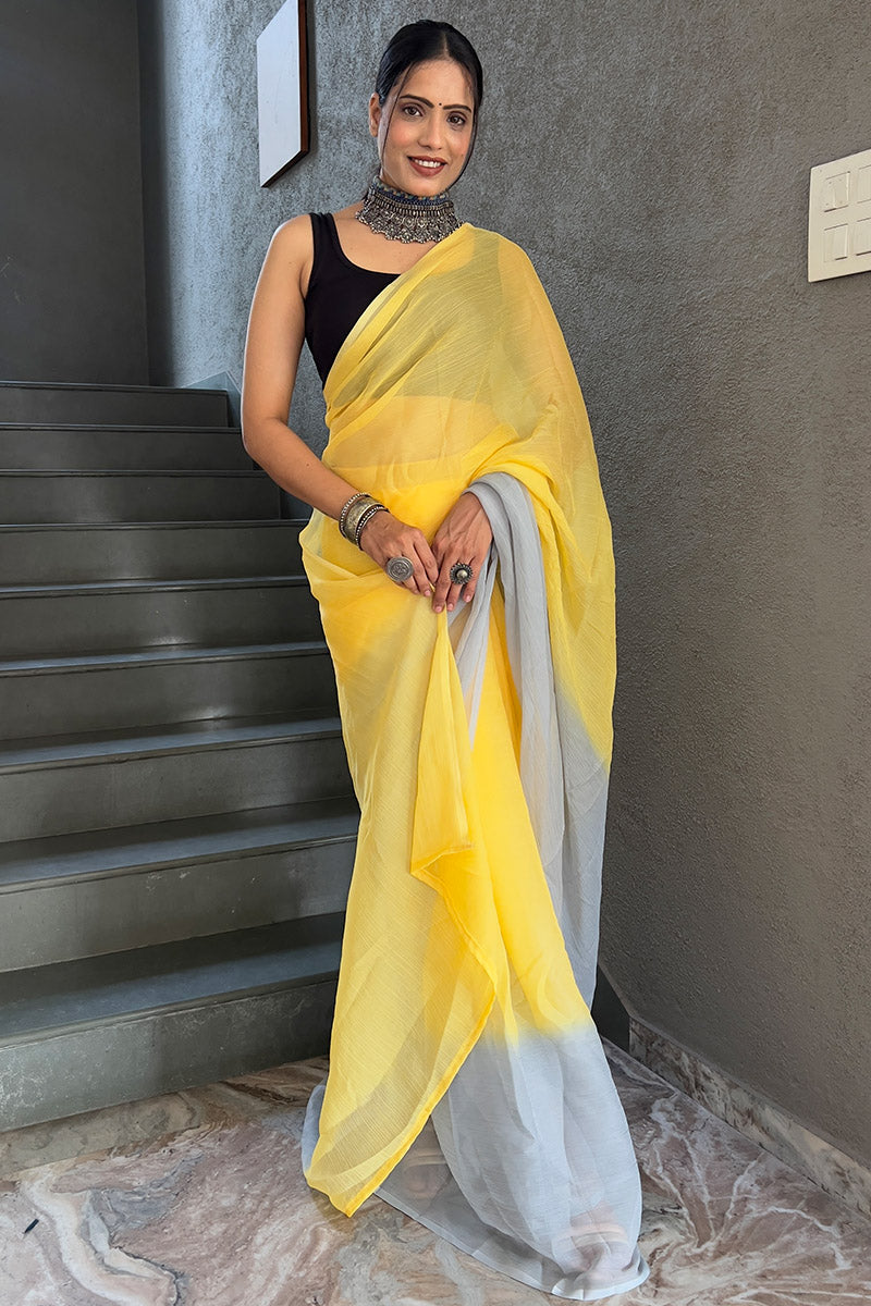 Trendy Yellow 1-Minute Ready To Wear Georgette Saree