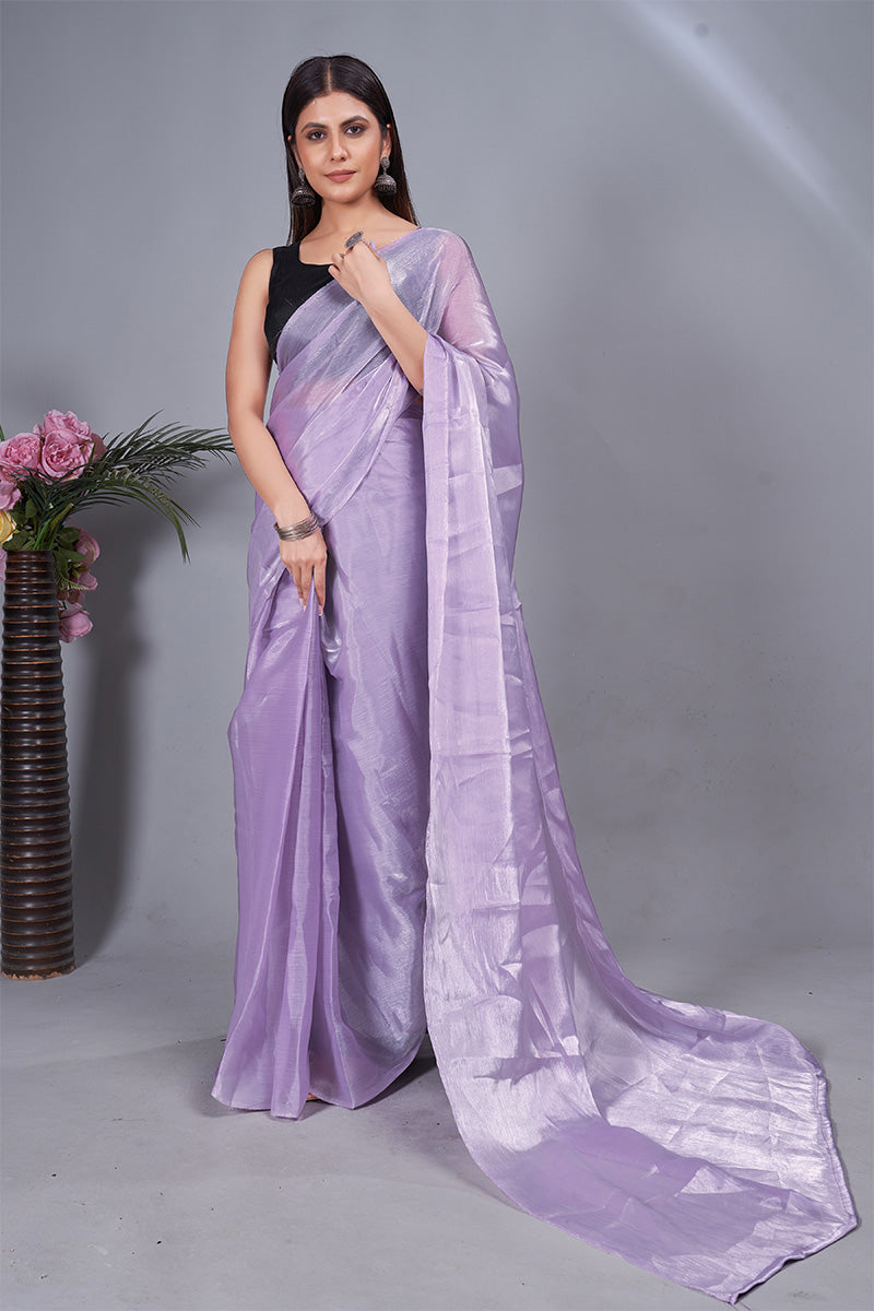 Exquisite Lavender 1 Minute Ready To Wear Mulberry Silk Saree