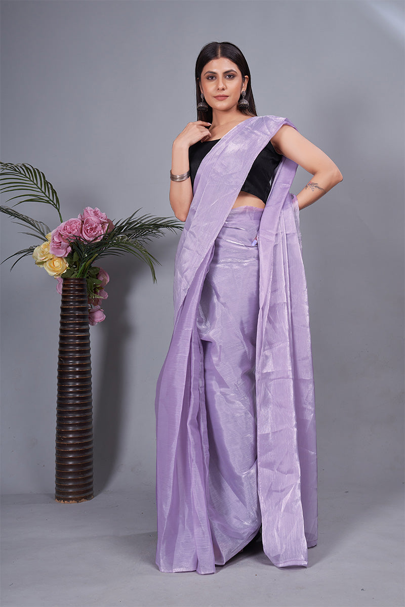 Exquisite Lavender 1 Minute Ready To Wear Mulberry Silk Saree