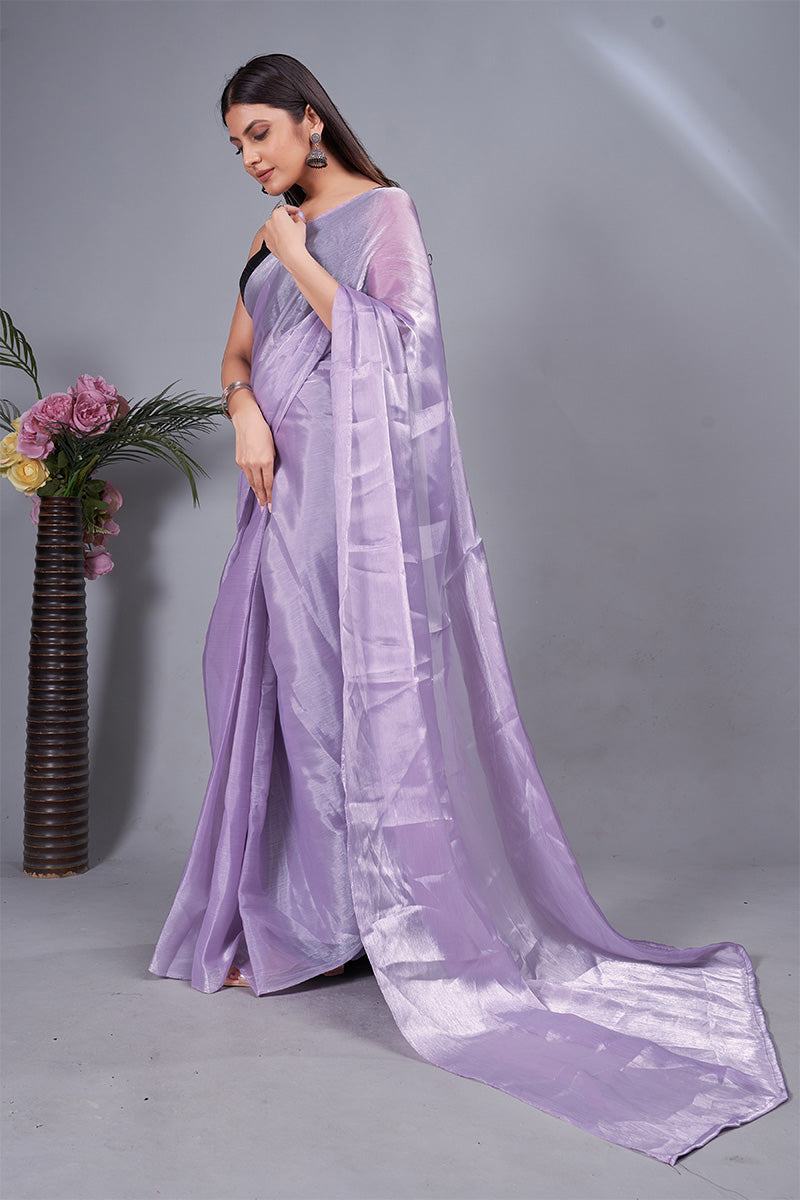 Exquisite Lavender 1 Minute Ready To Wear Mulberry Silk Saree