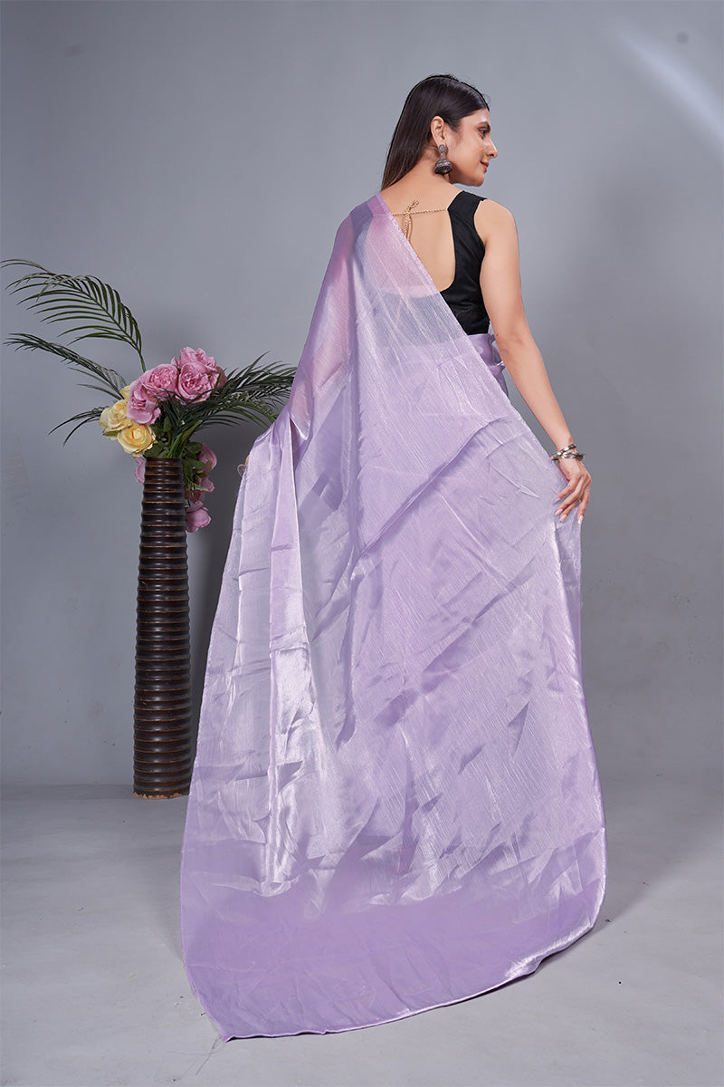 Exquisite Lavender 1 Minute Ready To Wear Mulberry Silk Saree