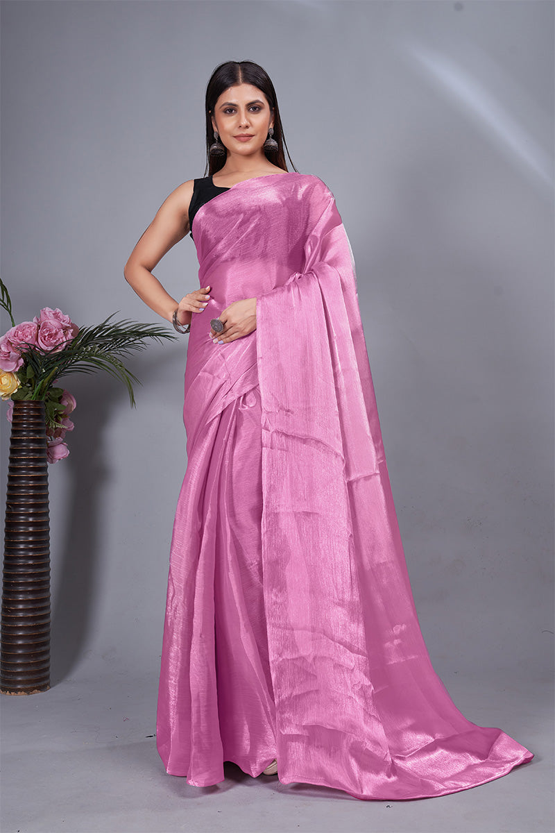 Incredible Pink 1 Minute Ready To Wear Mulberry Silk Saree