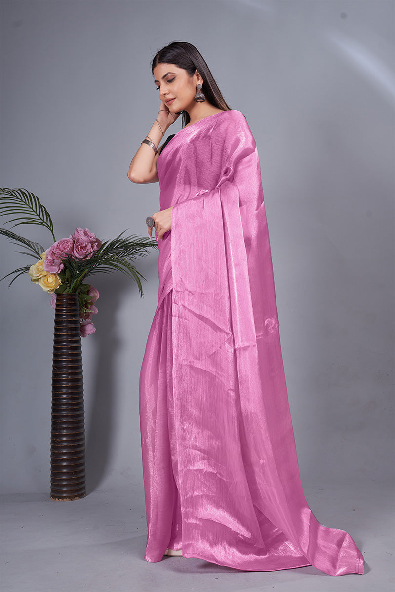 Incredible Pink 1 Minute Ready To Wear Mulberry Silk Saree