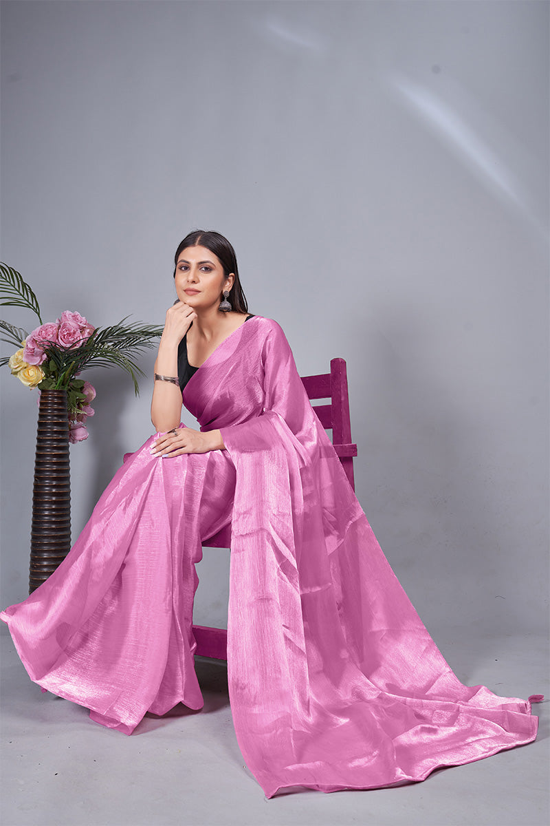 Incredible Pink 1 Minute Ready To Wear Mulberry Silk Saree