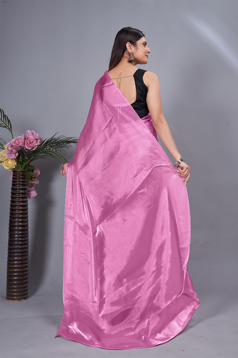 Incredible Pink 1 Minute Ready To Wear Mulberry Silk Saree