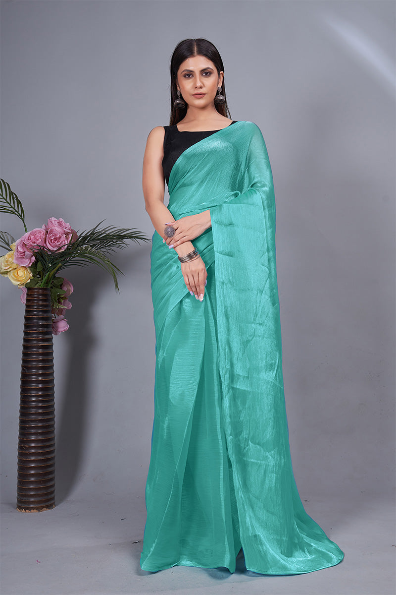 Woebegone Sea Green 1 Minute Ready To Wear Mulberry Silk Saree