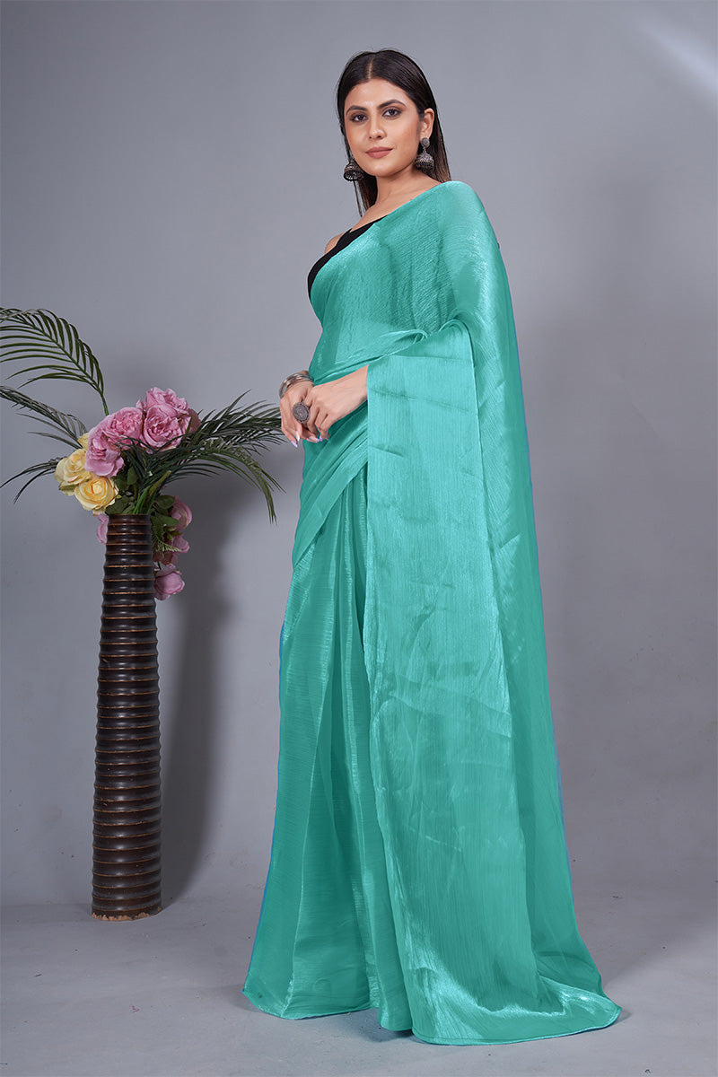 Woebegone Sea Green 1 Minute Ready To Wear Mulberry Silk Saree