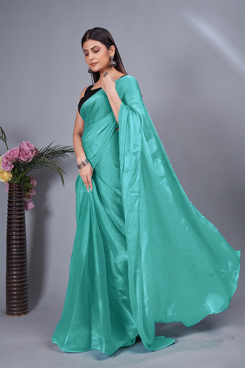 Woebegone Sea Green 1 Minute Ready To Wear Mulberry Silk Saree