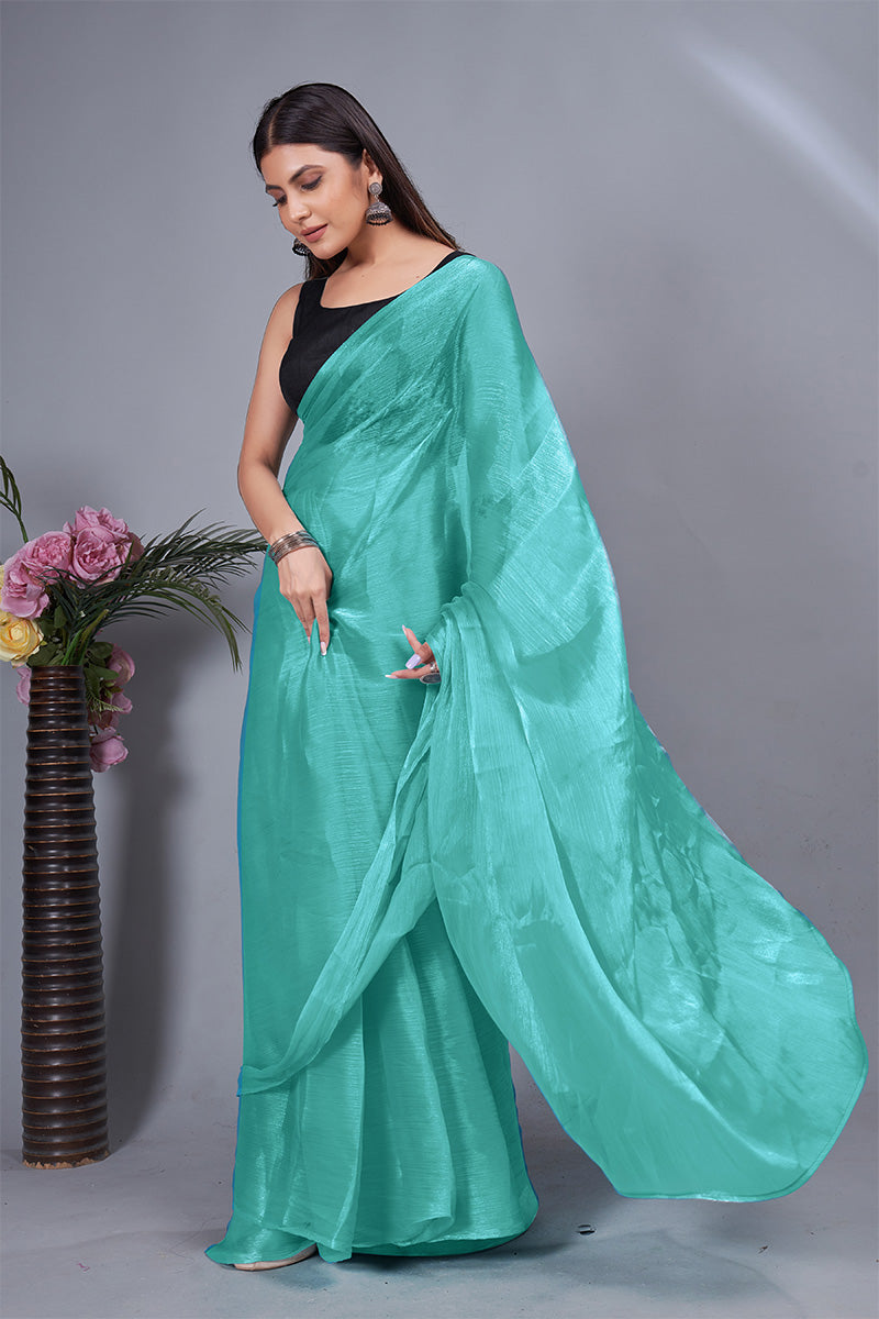 Woebegone Sea Green 1 Minute Ready To Wear Mulberry Silk Saree