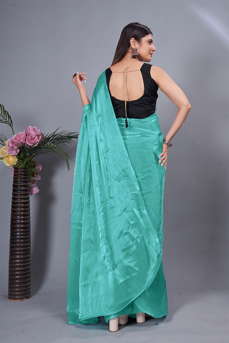 Woebegone Sea Green 1 Minute Ready To Wear Mulberry Silk Saree