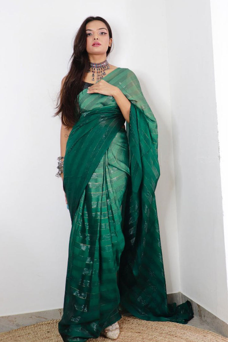 Innovative Green 1 Minute Ready To Wear Nylon Silk Saree