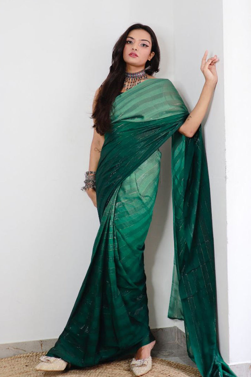 Innovative Green 1 Minute Ready To Wear Nylon Silk Saree