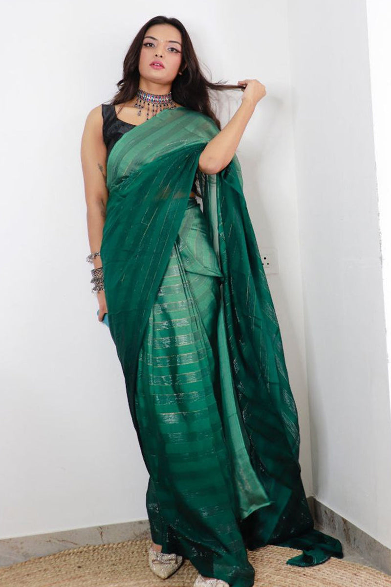 Innovative Green 1 Minute Ready To Wear Nylon Silk Saree