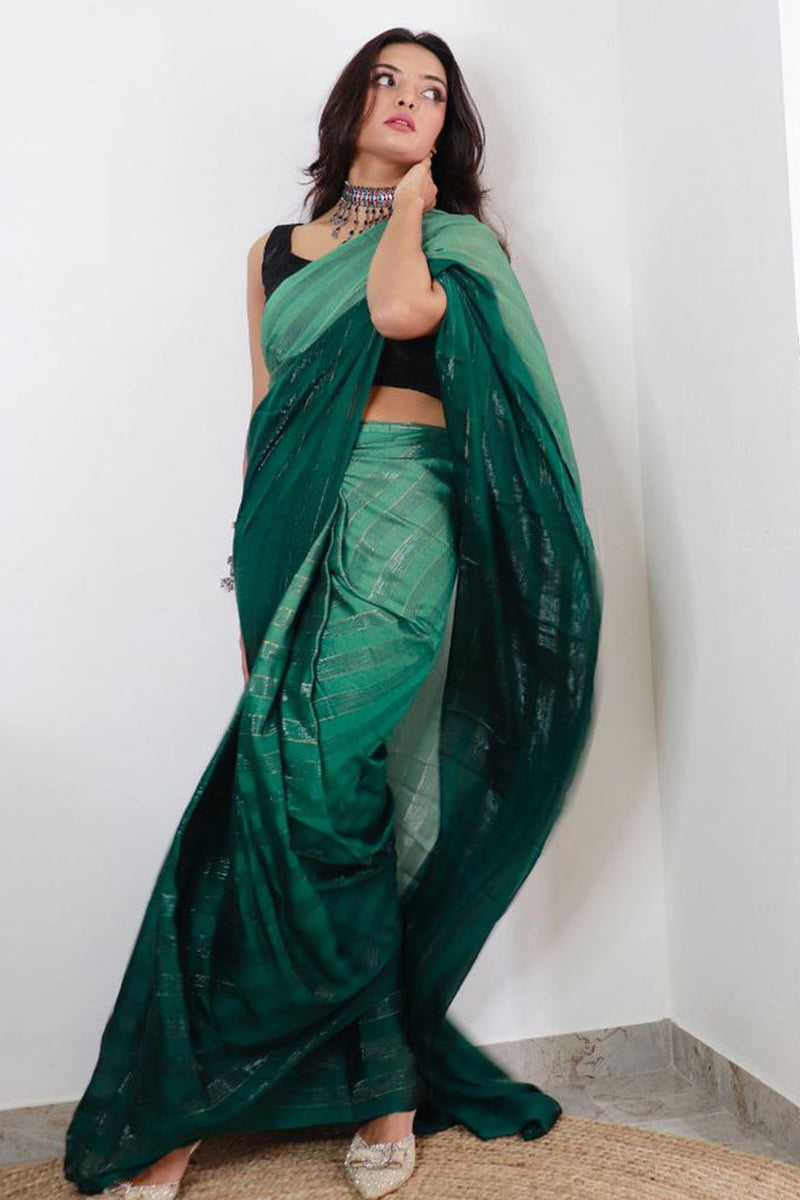 Innovative Green 1 Minute Ready To Wear Nylon Silk Saree