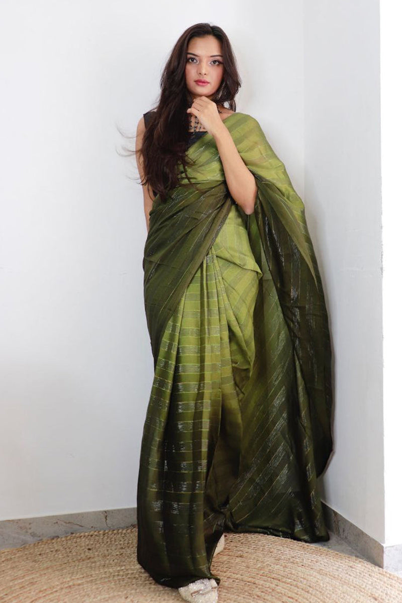 Wonderful Mehendi 1 Minute Ready To Wear Nylon Silk Saree