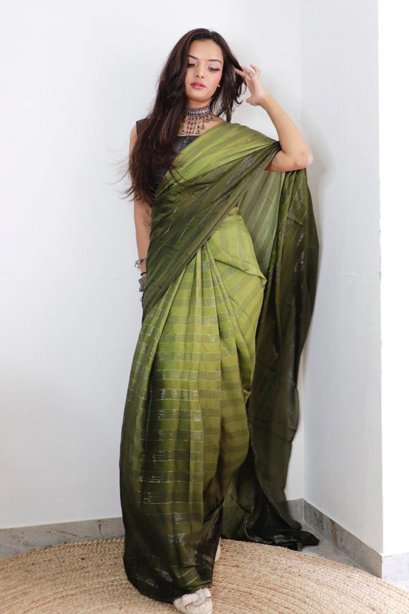 Wonderful Mehendi 1 Minute Ready To Wear Nylon Silk Saree