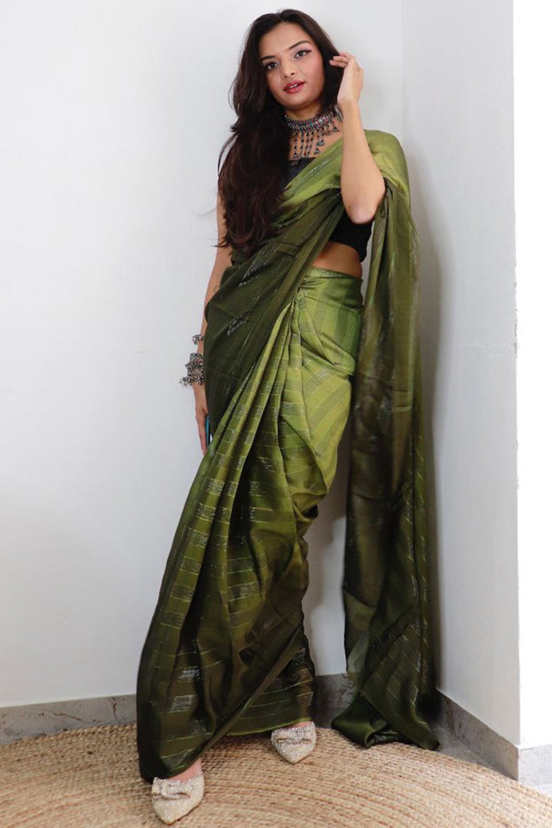 Wonderful Mehendi 1 Minute Ready To Wear Nylon Silk Saree