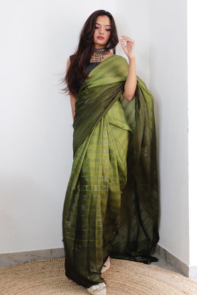 Wonderful Mehendi 1 Minute Ready To Wear Nylon Silk Saree