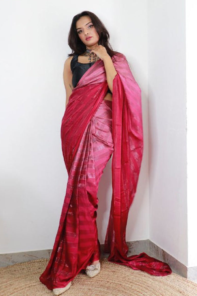 Moiety Pink 1 Minute Ready To Wear Nylon Silk Saree